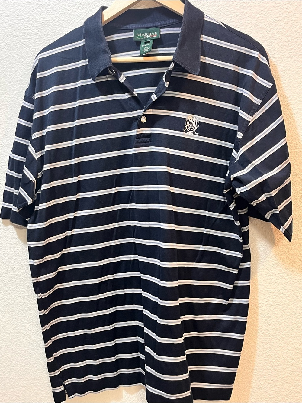 Marbas made in Italy Men's Navy & White Striped Polo